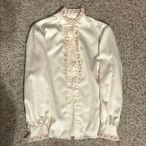 Elegant Cream Blouse with Lace Trim
